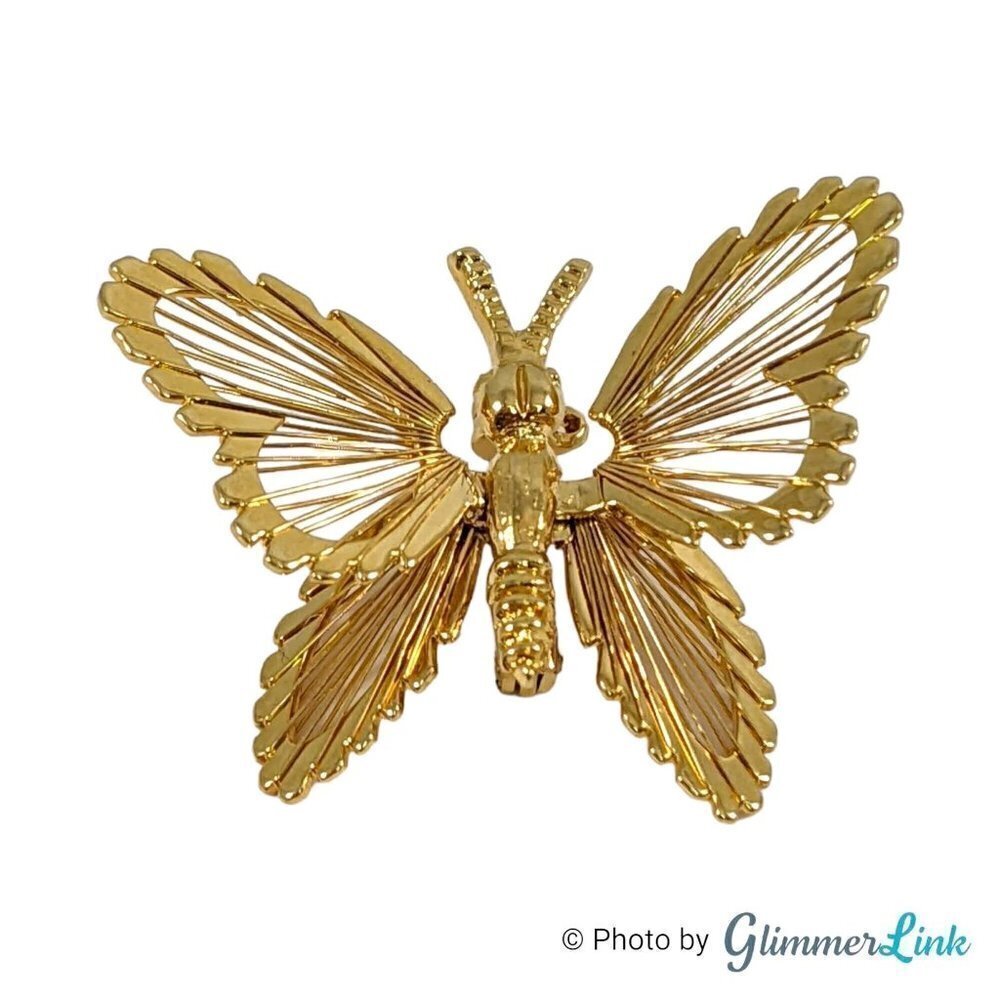 Vintage 1970s Monet Gold Tone Wire Butterfly Brooch - Book Piece
